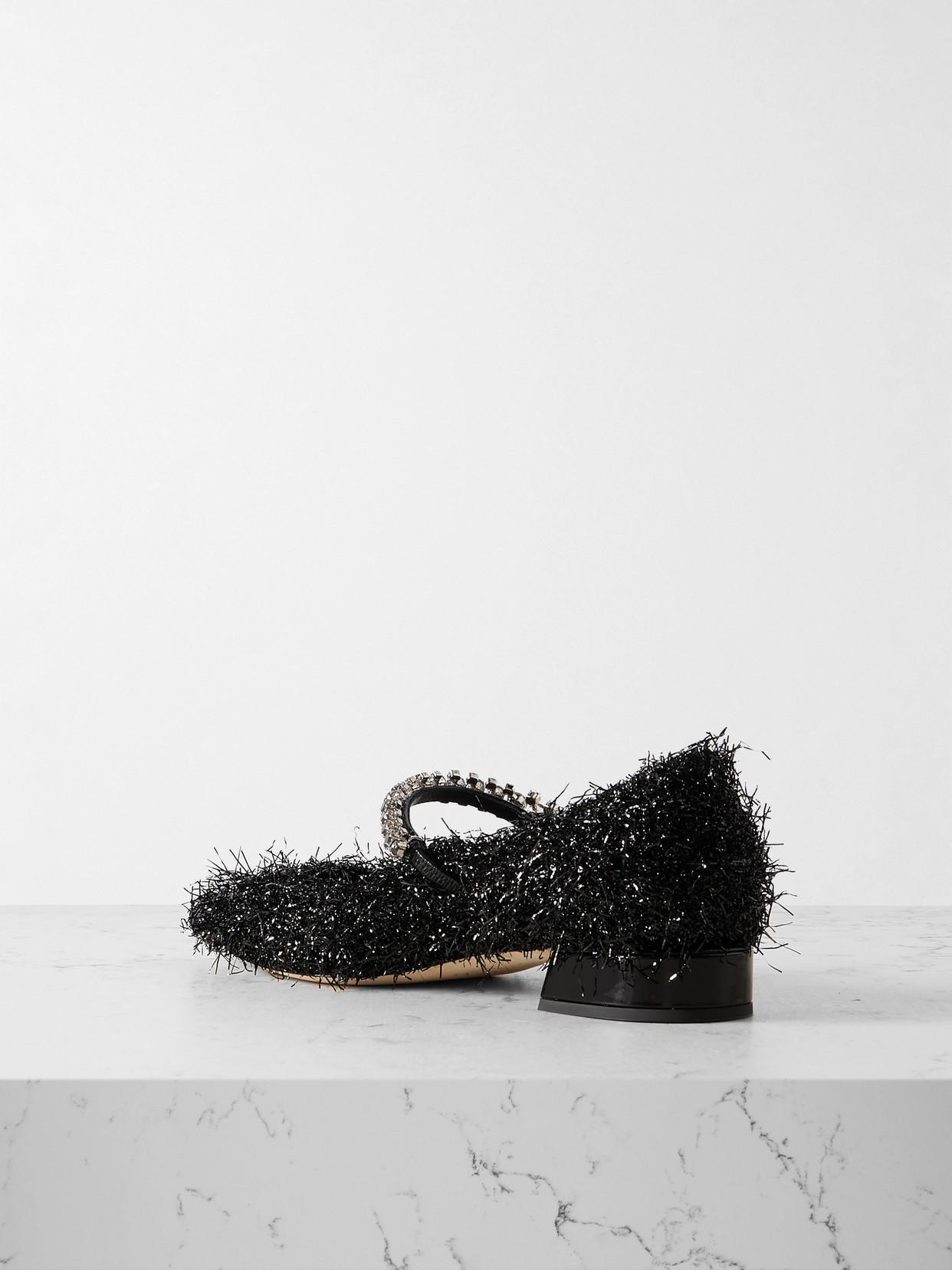 【JIMMY CHOO】Bing Tinsel メリージェーンパンプス 25mm Bing tinsel-embellished Mary Jane flats in red - Jimmy Choo