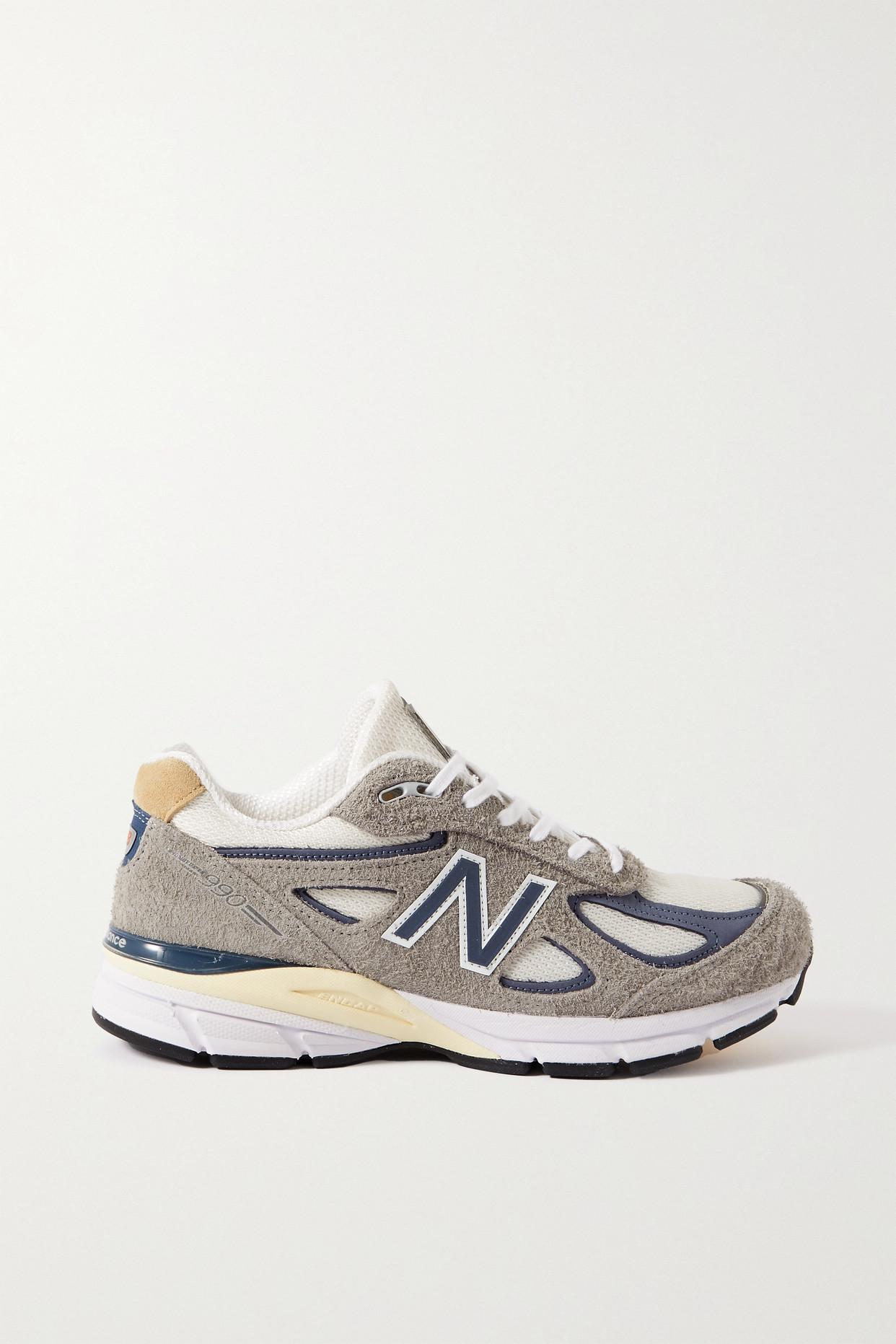 New Balance Made In Usa 990v4 Mesh And Leather-trimmed Suede Sneakers in  Gray | Lyst