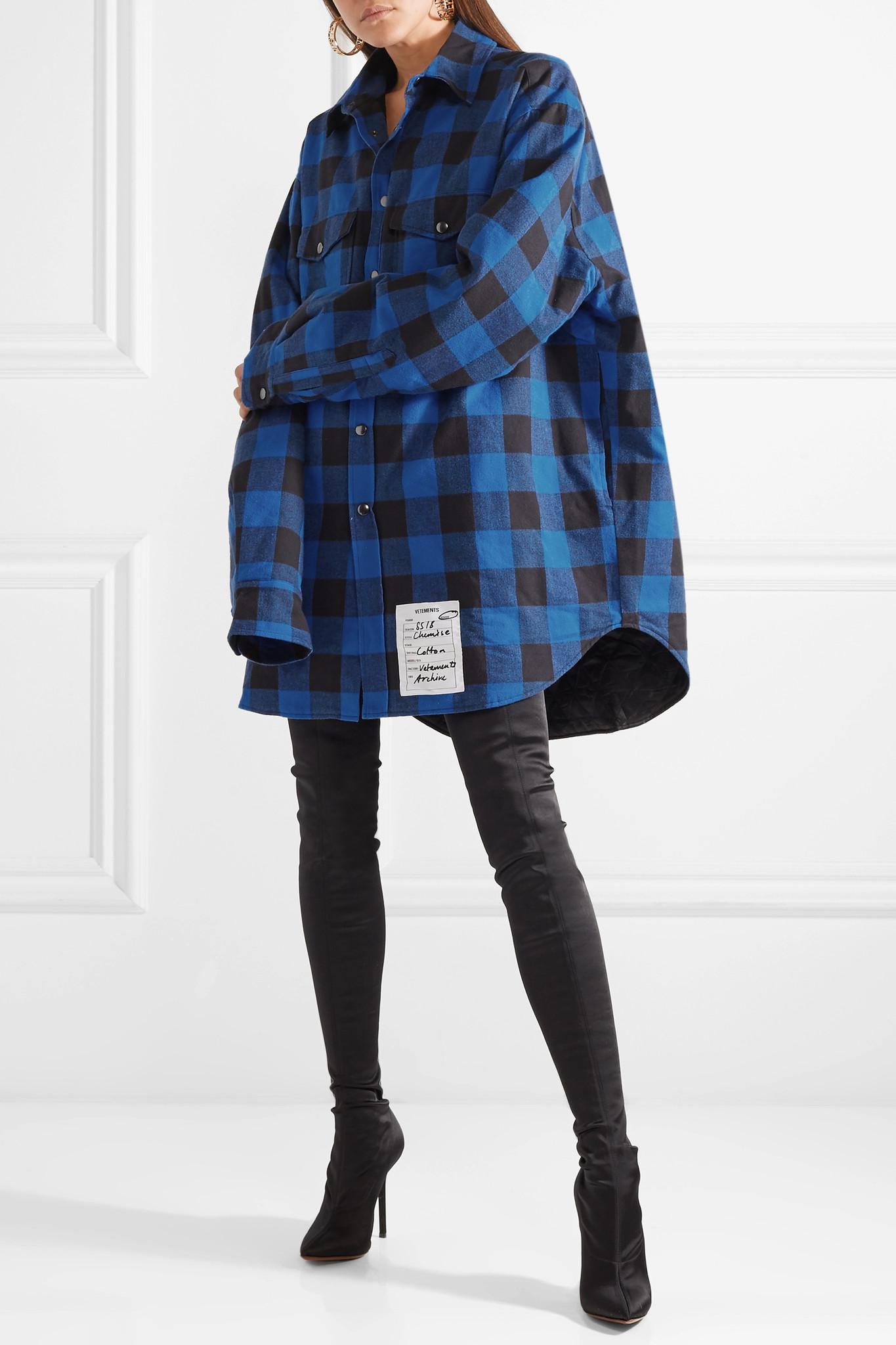 Vetements Oversized Checked Cotton-flannel Shirt in Blue - Lyst