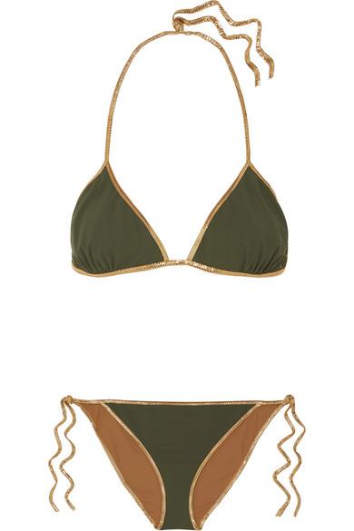 Tooshie Synthetic Hampton Reversible Lurex-trimmed Triangle Bikini in Green  - Lyst