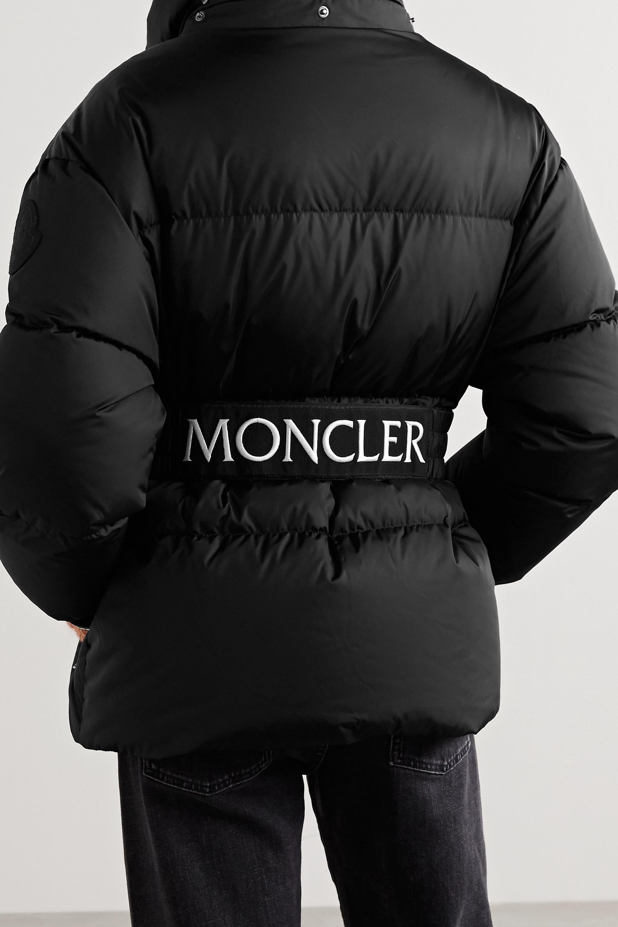 Moncler Tiac Belted Velvet-trimmed Quilted Shell Down Jacket in Black | Lyst