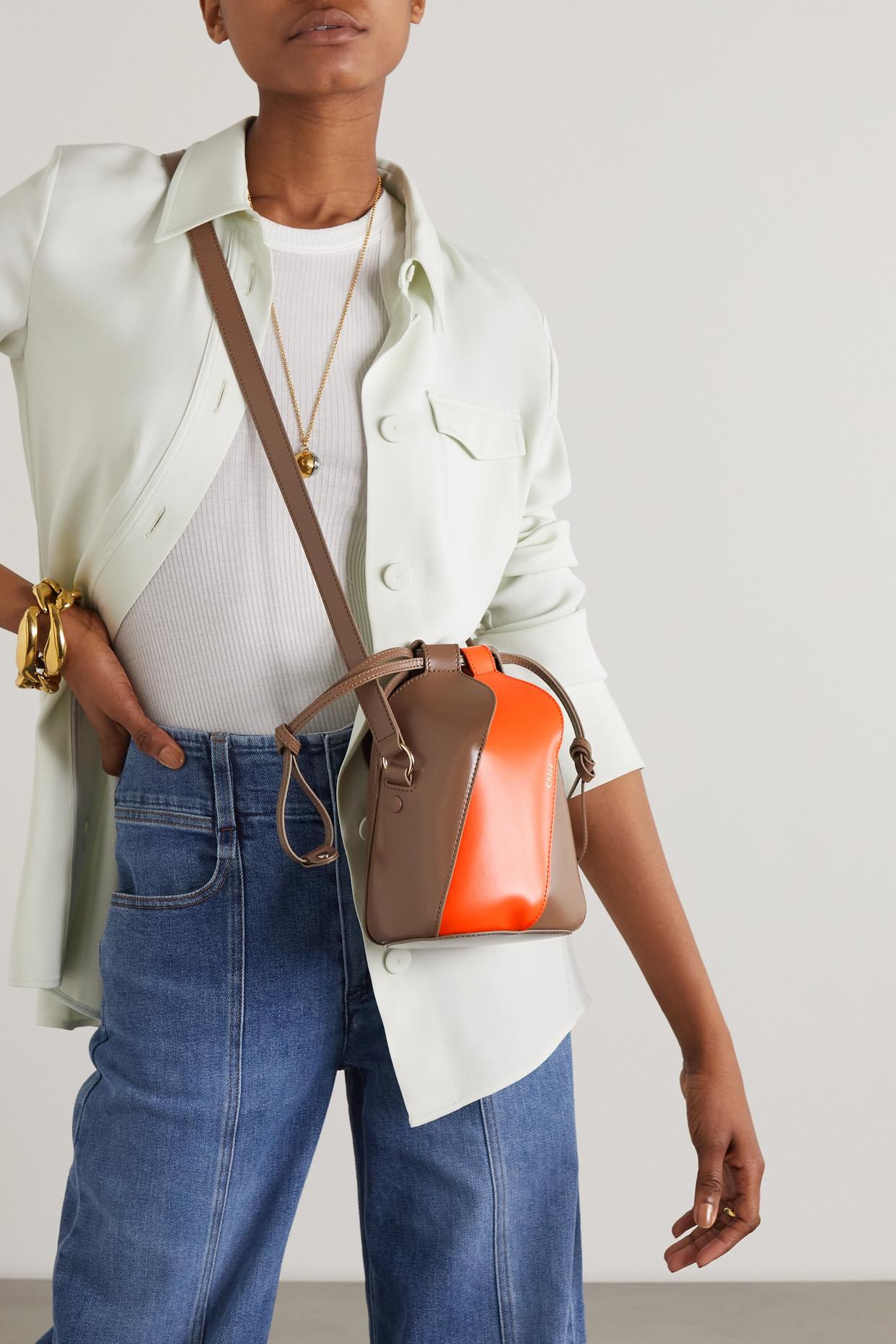 Chloé Tulip Mini Paneled Leather Bucket Bag in Orange | Lyst