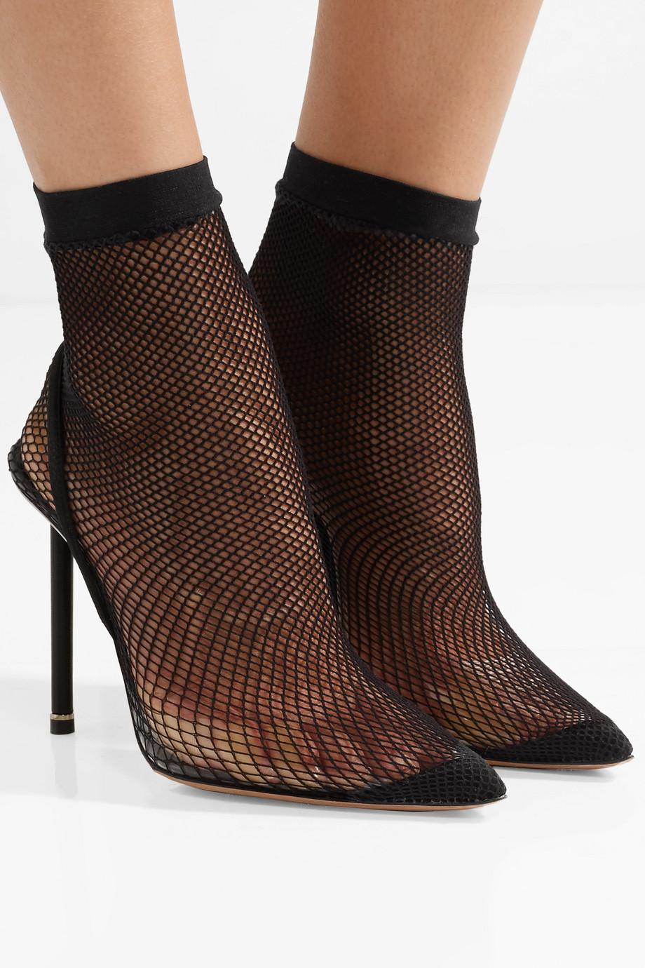 Alexander Wang Caden Suede And Leather-trimmed Fishnet Sock Boots in Black  | Lyst