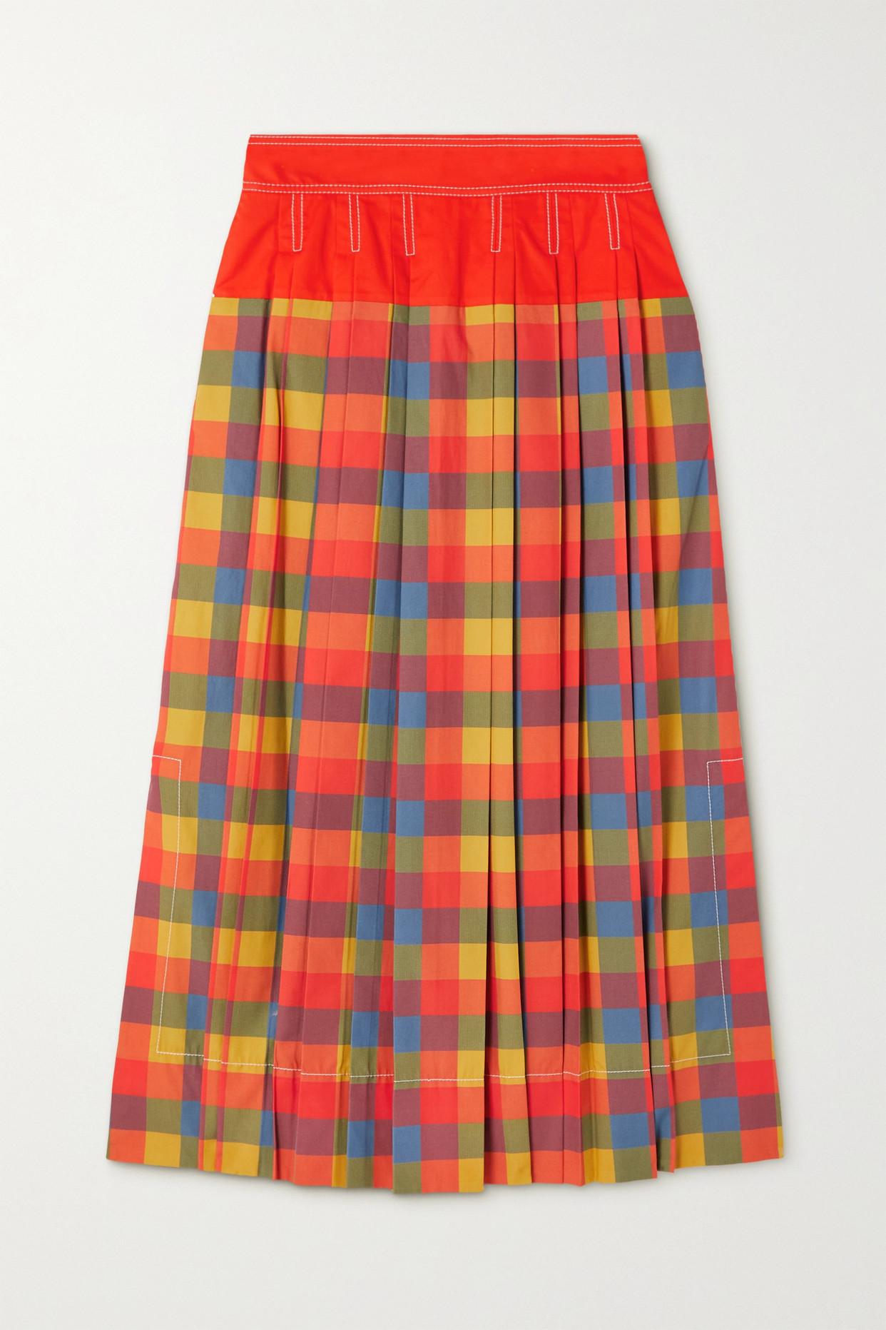 Tory Burch Veronica Pleated Checked Cotton-poplin Maxi Skirt in Red ...