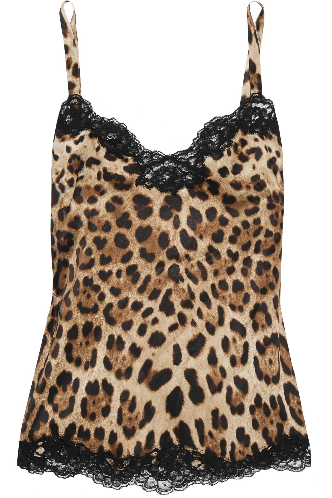 Dolce & Gabbana Lace-trimmed Leopard-print Stretch-silk Satin Camisole ...