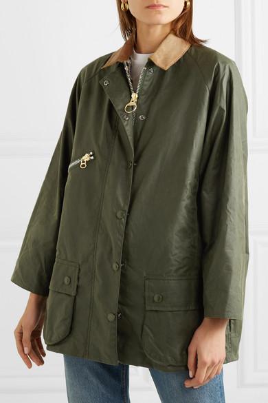 Barbour Alexachung Edith Corduroy-trimmed Waxed-cotton Jacket in Dark Green  (Green) | Lyst
