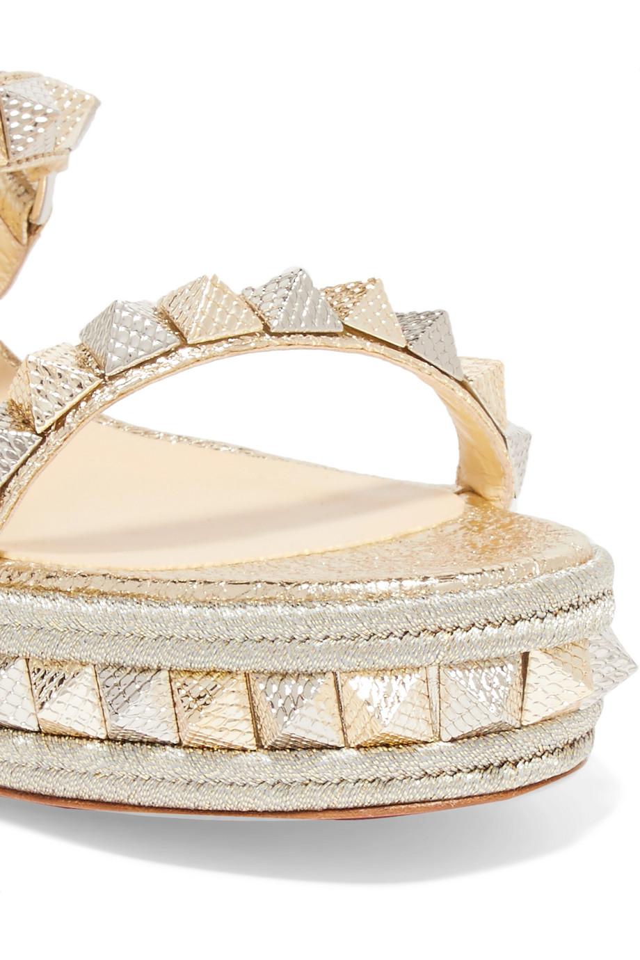 christian louboutin pyraclou iridescent spike wedge espadrille sandals