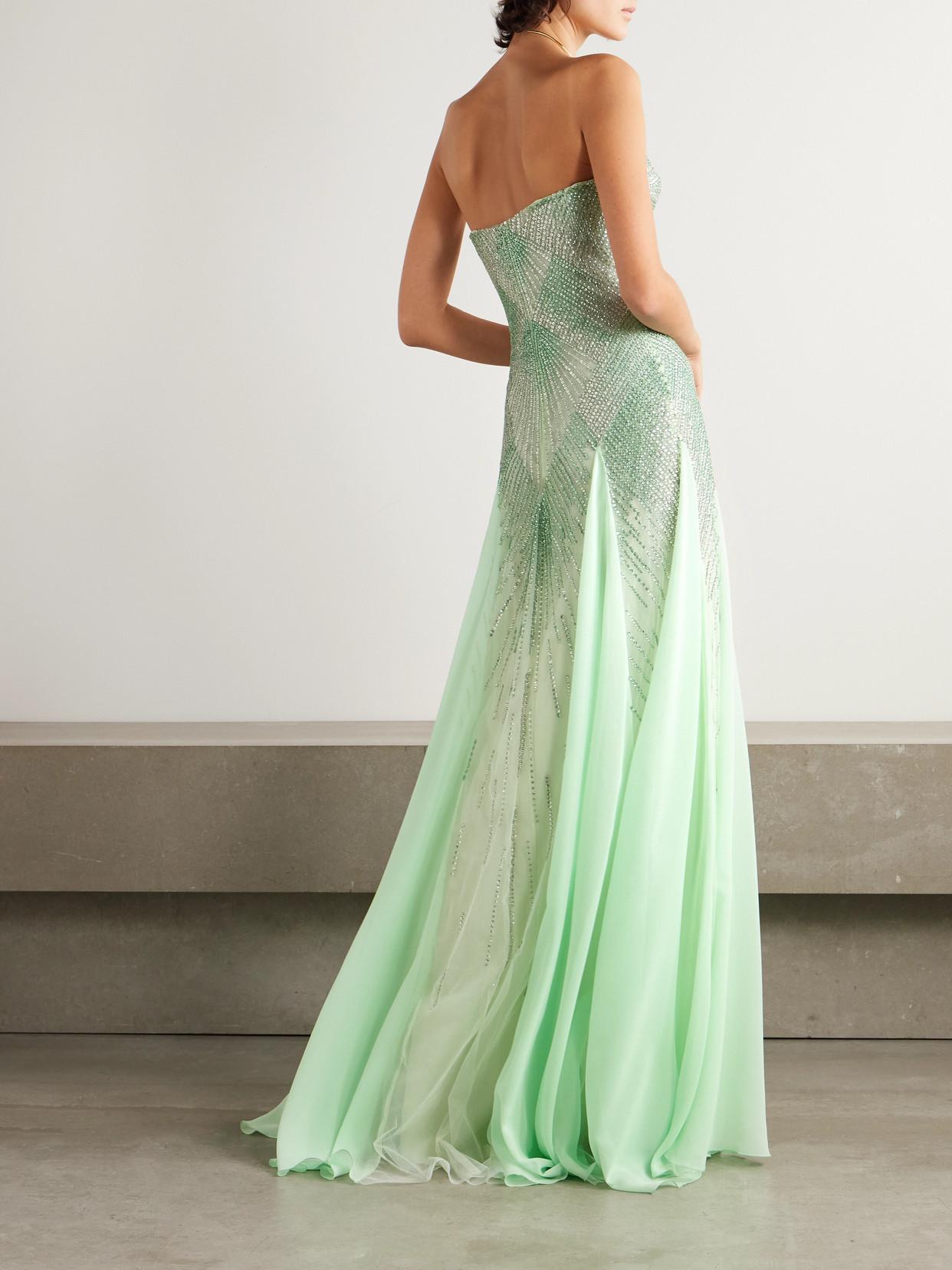 Georges Hobeika Strapless Embellished Tulle Gown in Green | Lyst