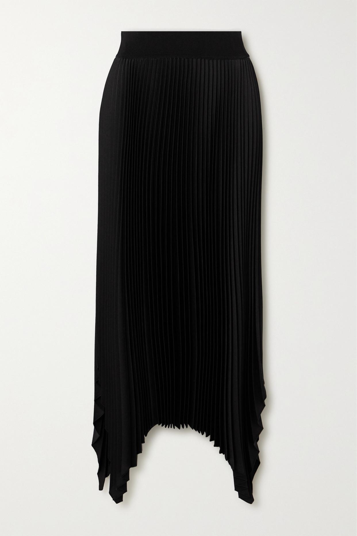 JOSEPH Ade Asymmetric Plissé-satin Midi Skirt in Black | Lyst