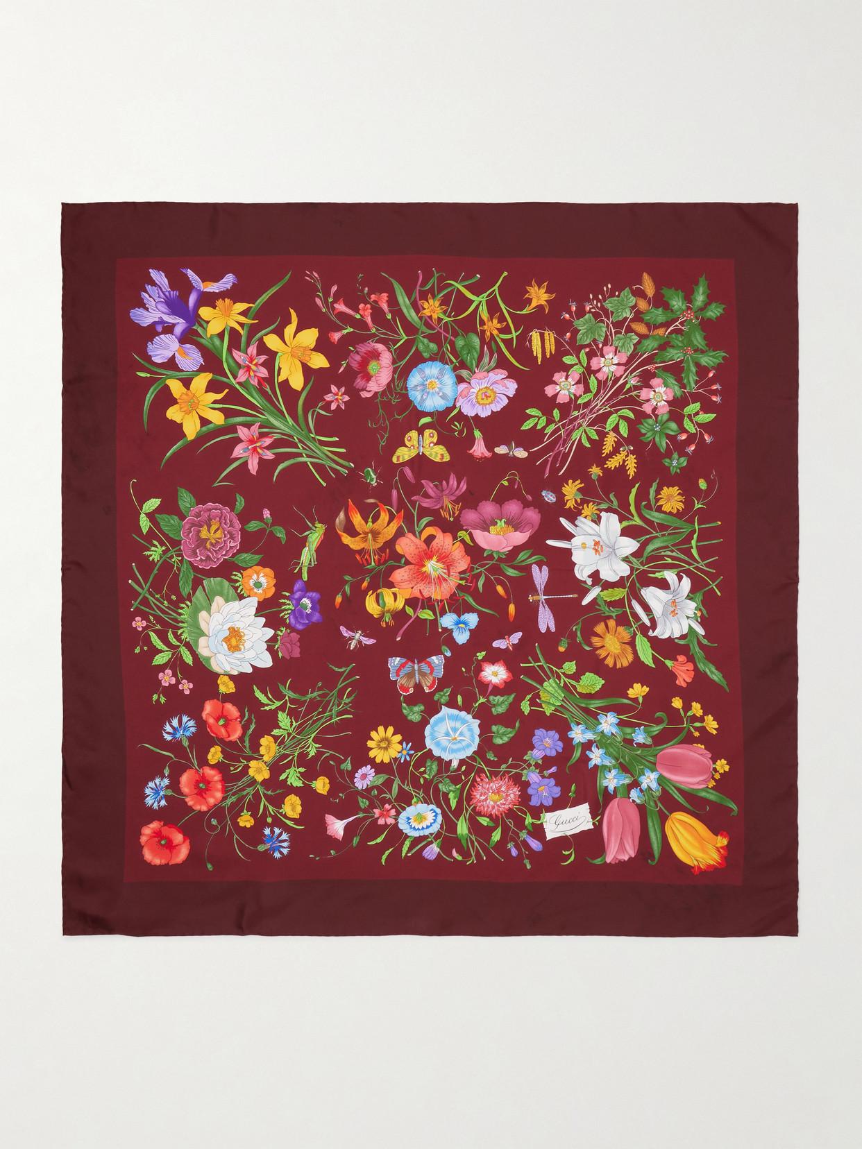 Gucci Floral Bourgogne vintage silk scarf in burgundy red — archival carré