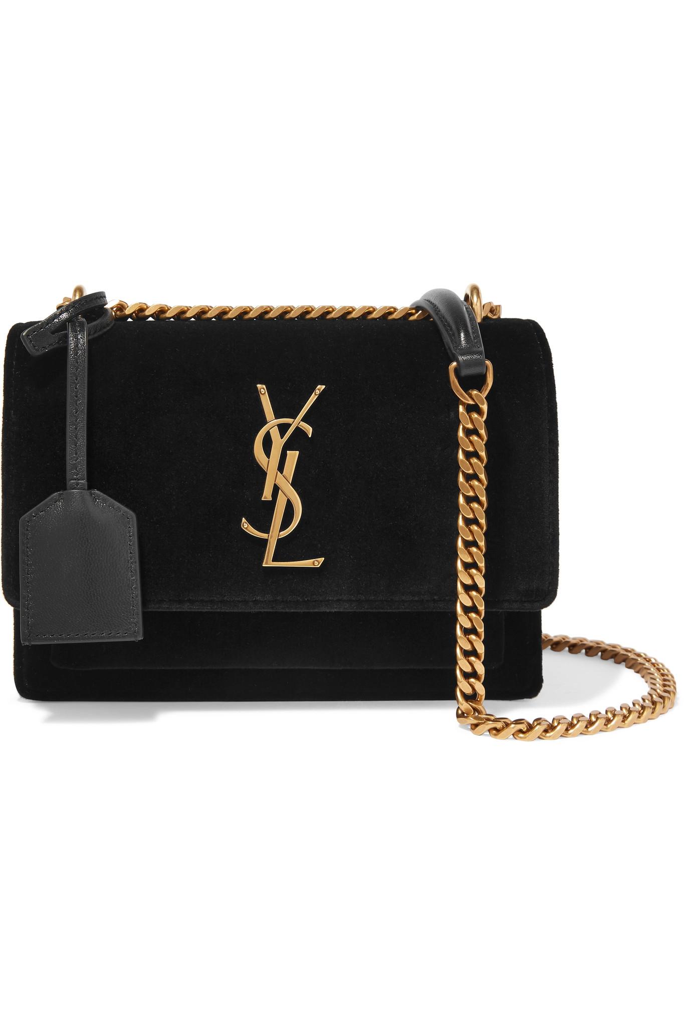 Saint Laurent Sunset Small Velvet And Leather Shoulder Bag in