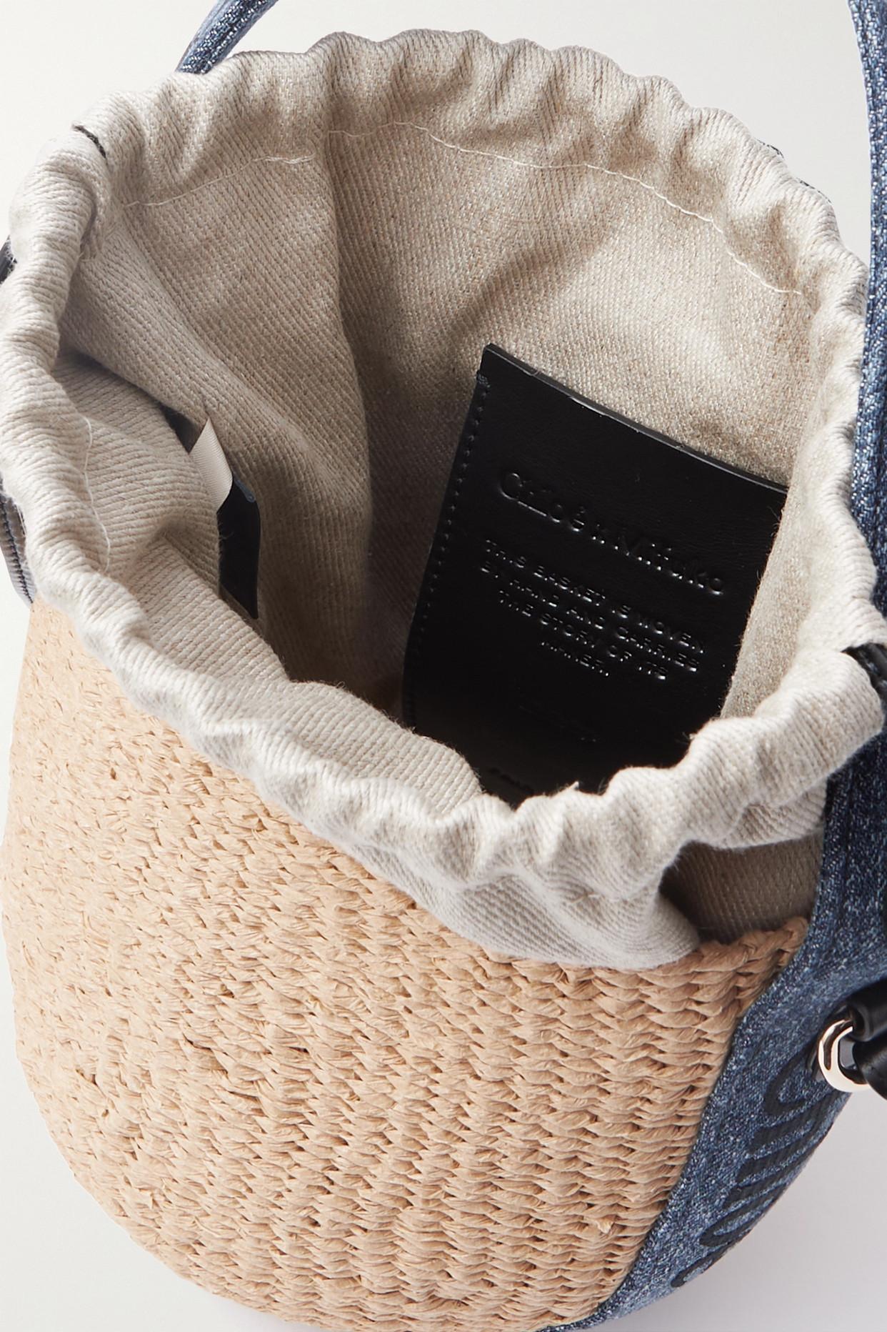 Chloé + Net Sustain Woody Small Denim-trimmed Raffia Basket Bag in Blue |  Lyst