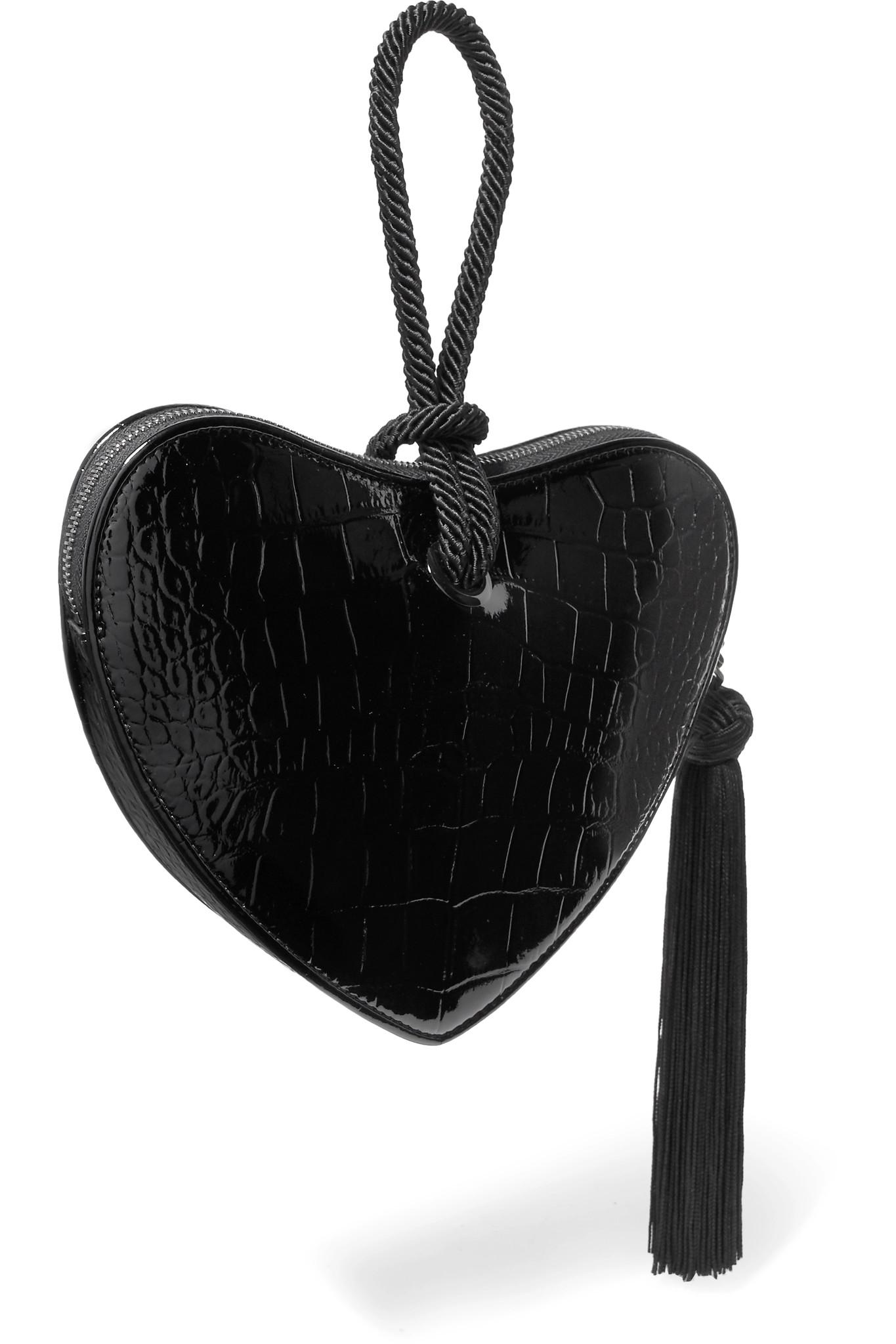 Saint Laurent Sac Cœur Heart Leather Clutch in Black