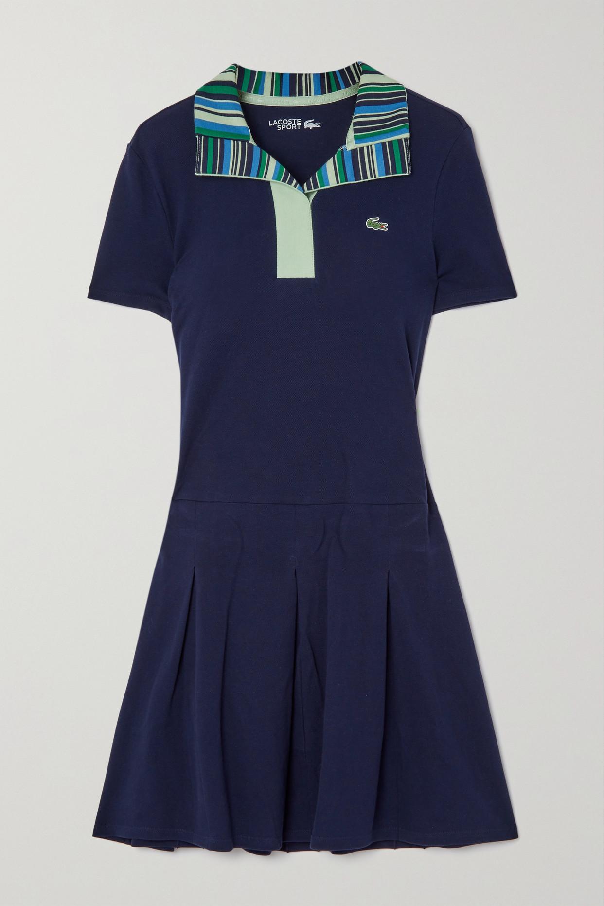 Lacoste Striped Stretch Cotton-piqué Golf Dress in Blue | Lyst