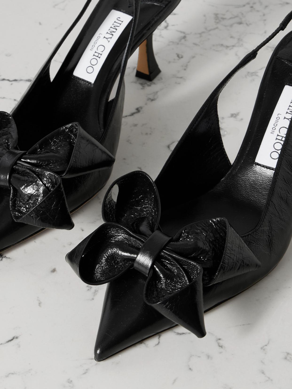 Jimmy Choo Staz 70 Bow-Embellished Crinkled-Leather