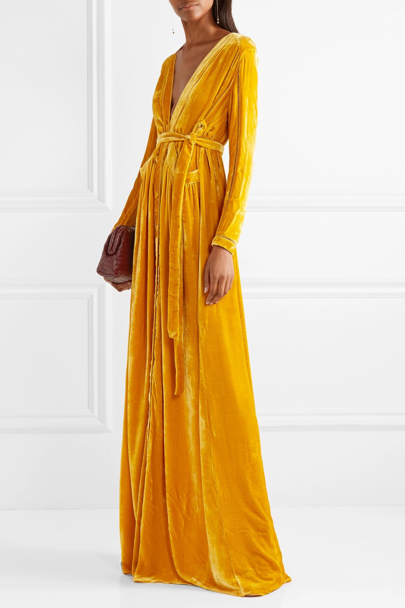 Bottega Veneta Cutout Velvet Maxi Dress in Yellow Lyst