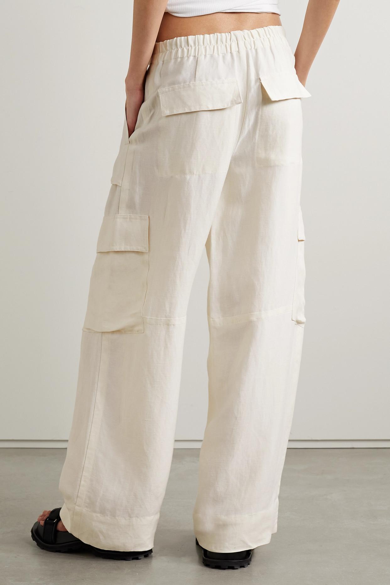 LINEN BLEND CARGO PANTS - White