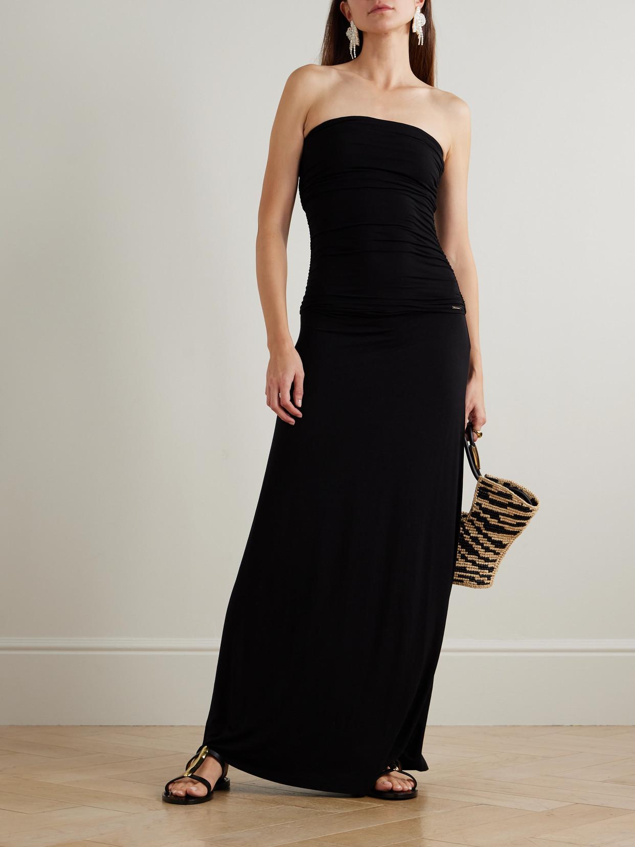 Melissa Odabash Rae Strapless Ruched Stretch-Jersey Maxi Dress in