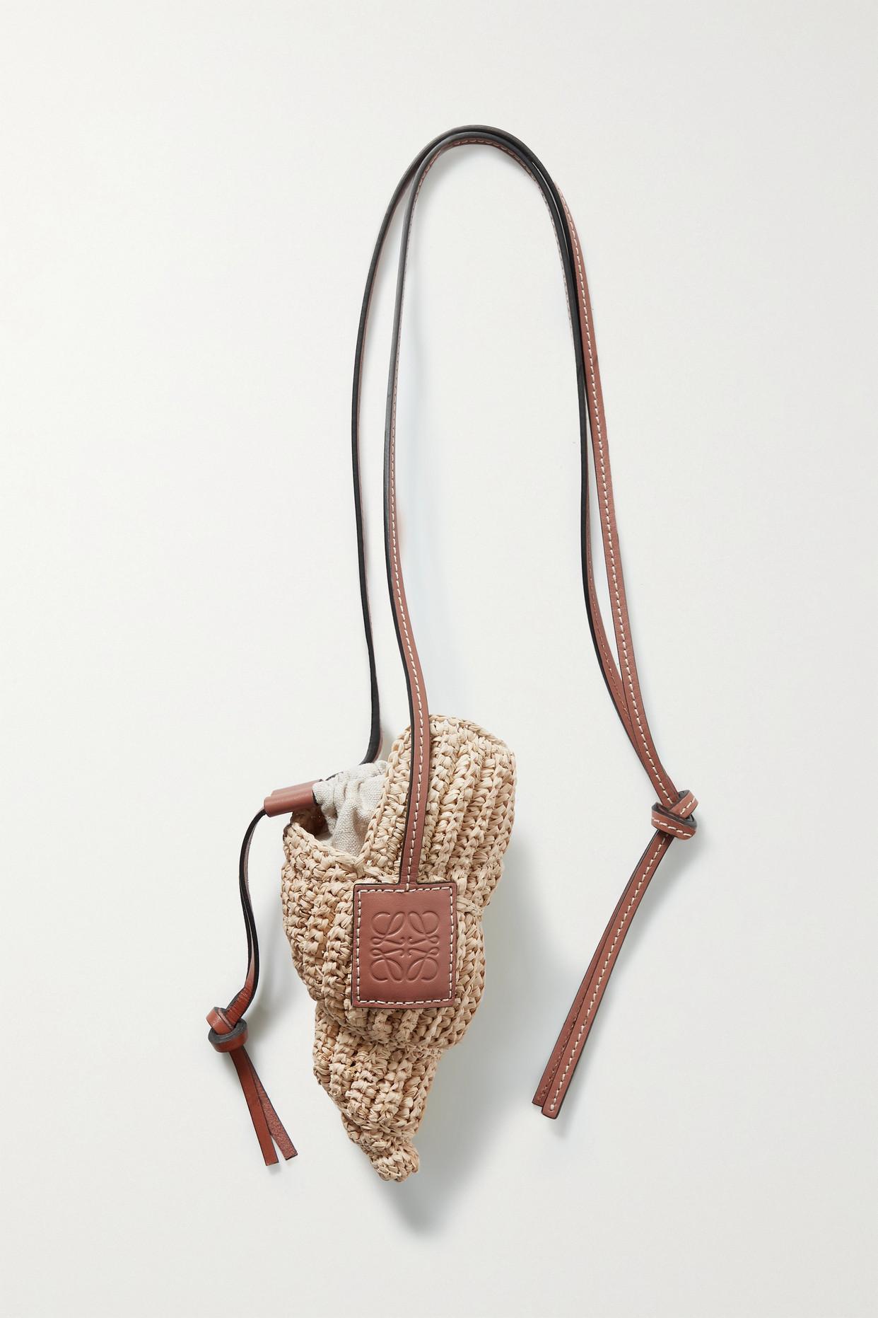 Loewe + Paula's Ibiza Tulip Shell Leather-trimmed Raffia Shoulder Bag