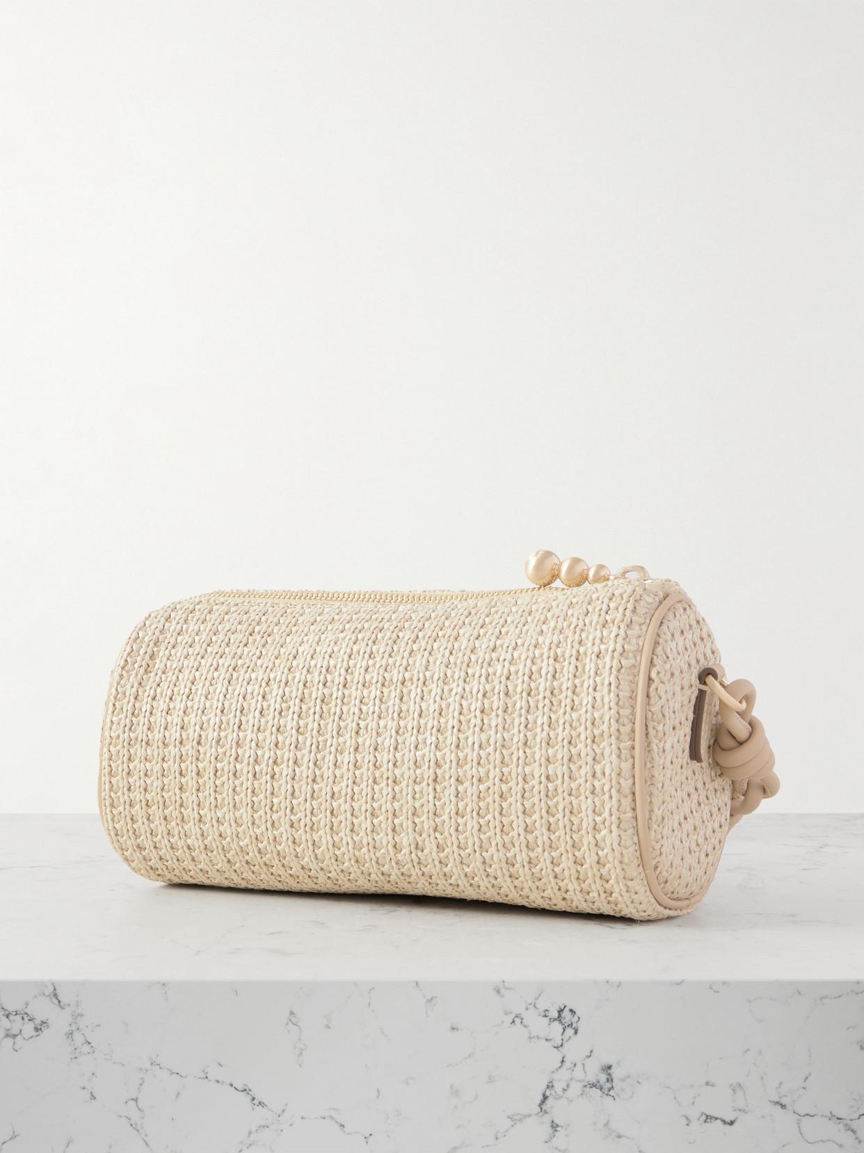 Cult Gaia Zozina Embellished Leather-Trimmed Raffia Shoulder Bag