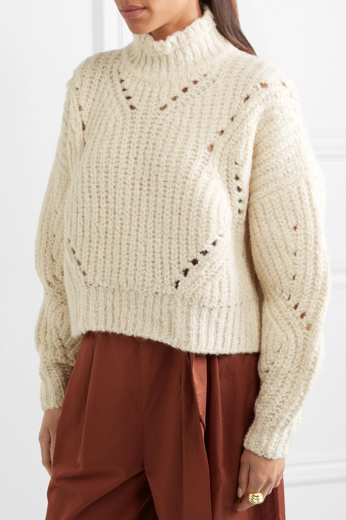 Isabel Farren Cropped Ribbed Wool-blend Turtleneck Sweater in Natural | Lyst