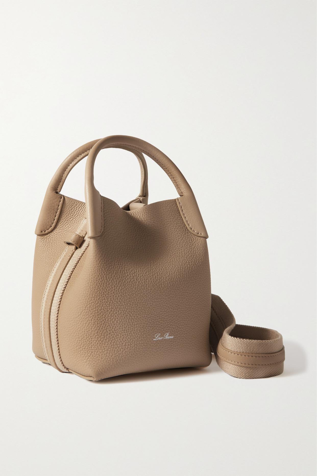 Loro Piana Bale Canvastrimmed Texturedleather Shoulder Bag in Natural