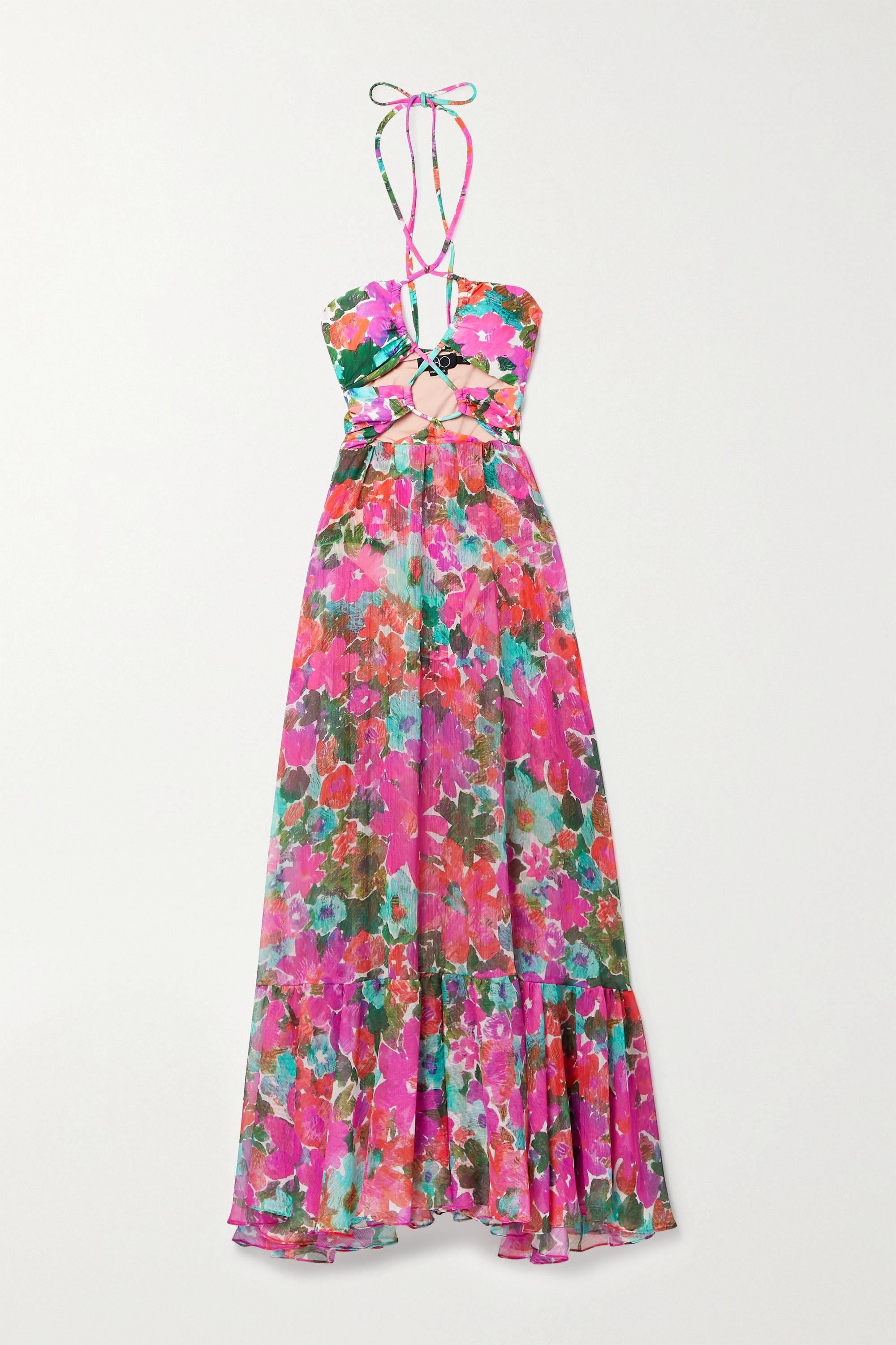 PATBO Gabi Cutout Floral-print Crepon And Stretch-jersey Halterneck Maxi  Dress | Lyst Australia