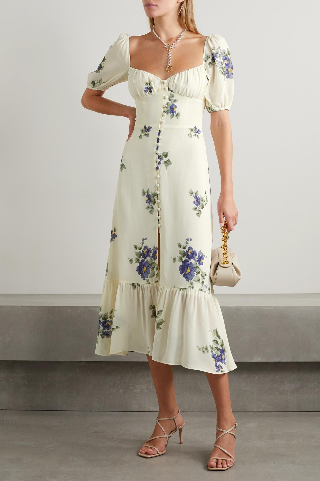 Reformation + Net Sustain Charlee Floral-print Georgette Midi Dress in  Natural | Lyst