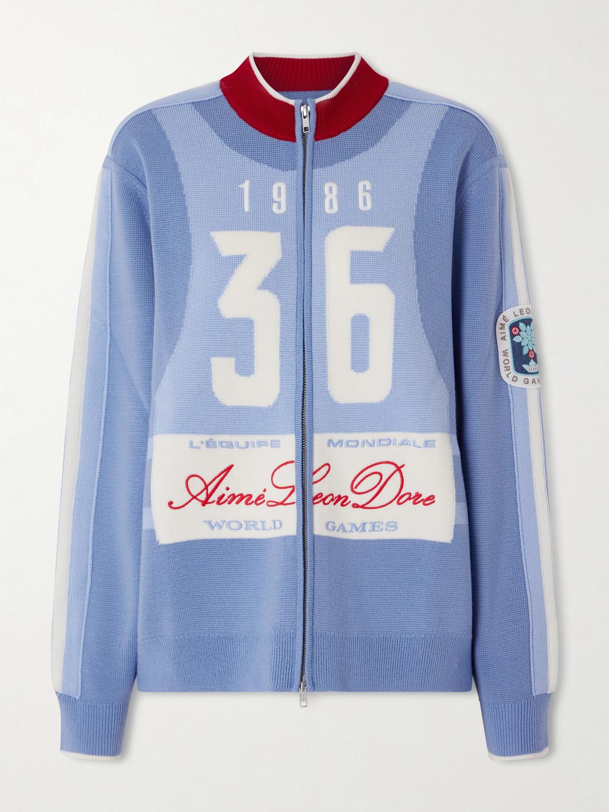 Aimé Leon Dore Jacquard-Knit Wool Zip-Up Cardigan in Blue | Lyst