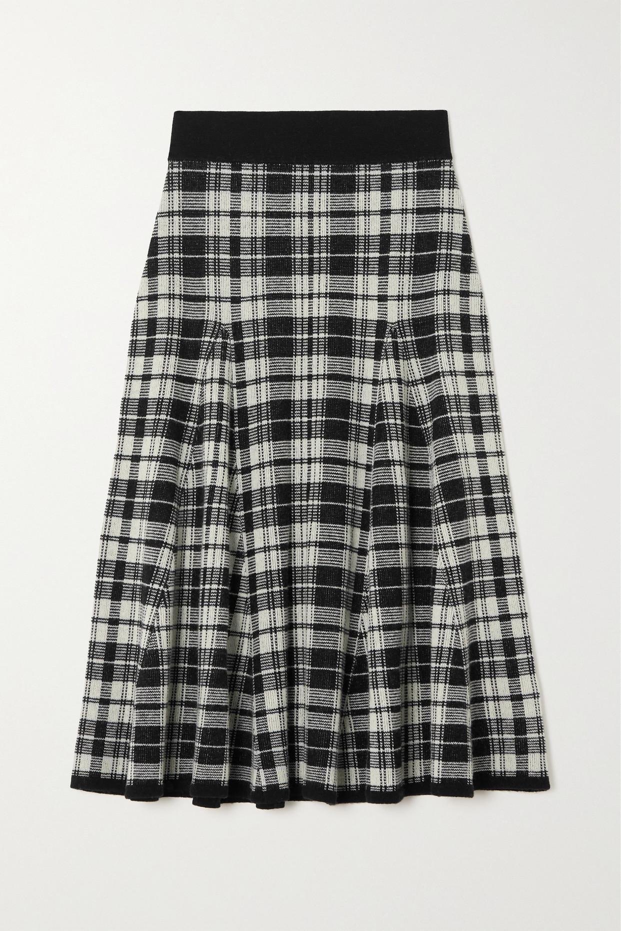 Polo Ralph Lauren Checked Wool Midi Skirt in Black | Lyst