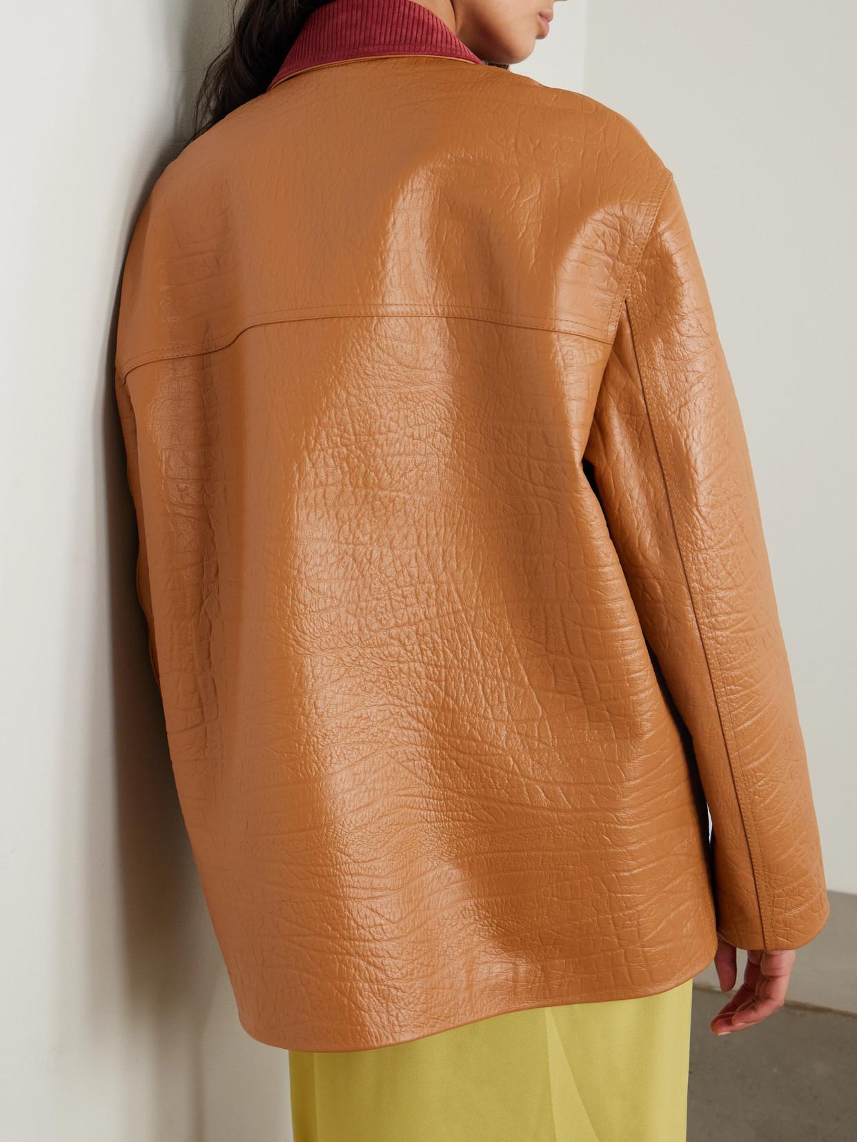 Gucci Oversized Suede-Trimmed Textured-Leather Jacket in Brown | Lyst