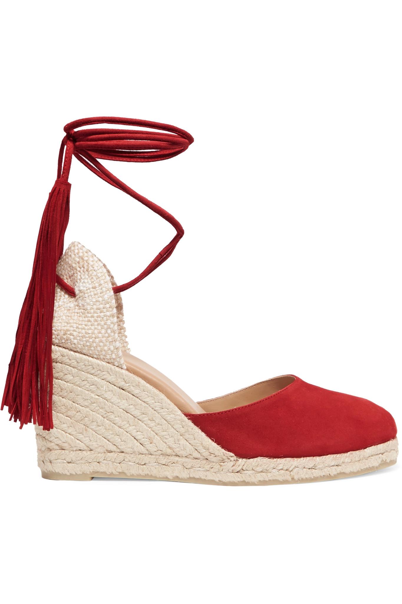 Castaner Carina Fringed Suede Wedge Espadrilles in Red - Lyst