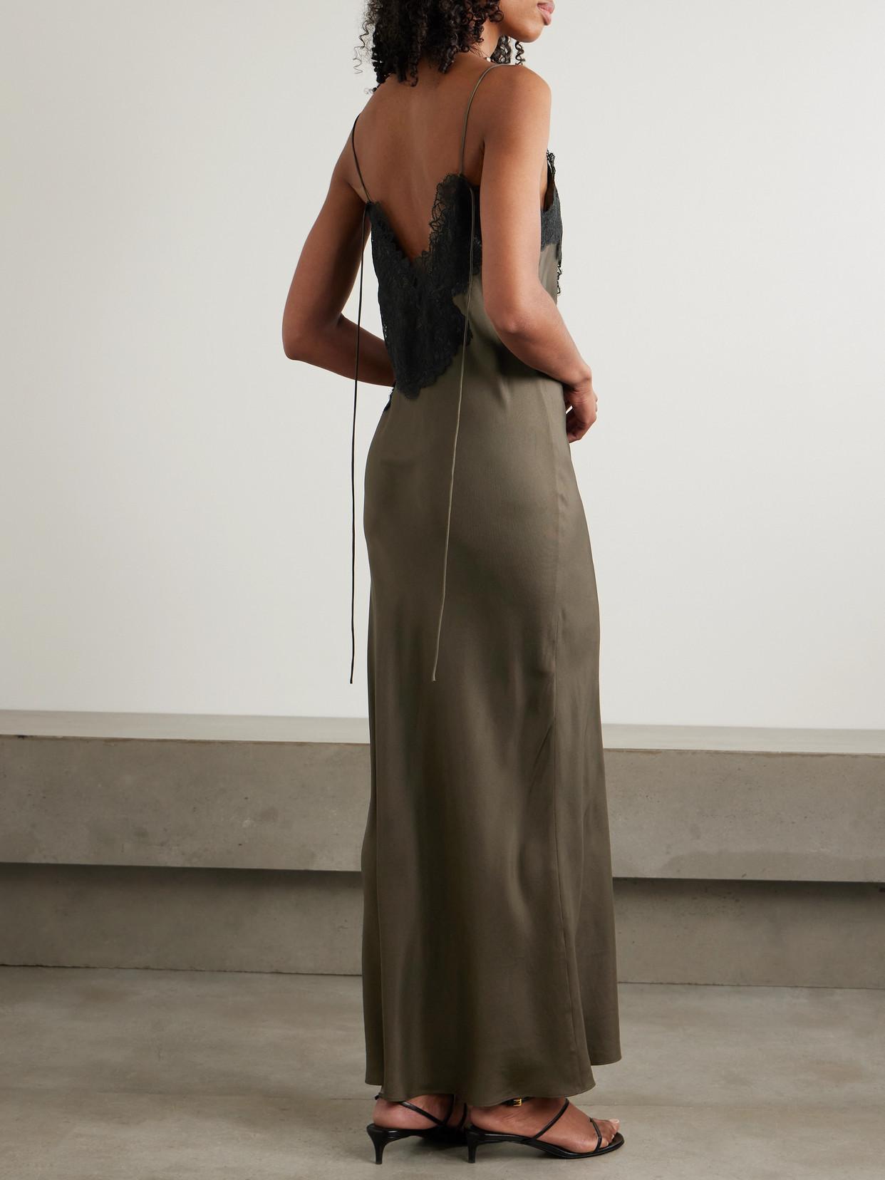 Rohe Lace-Trimmed Silk Maxi Dress in Brown | Lyst