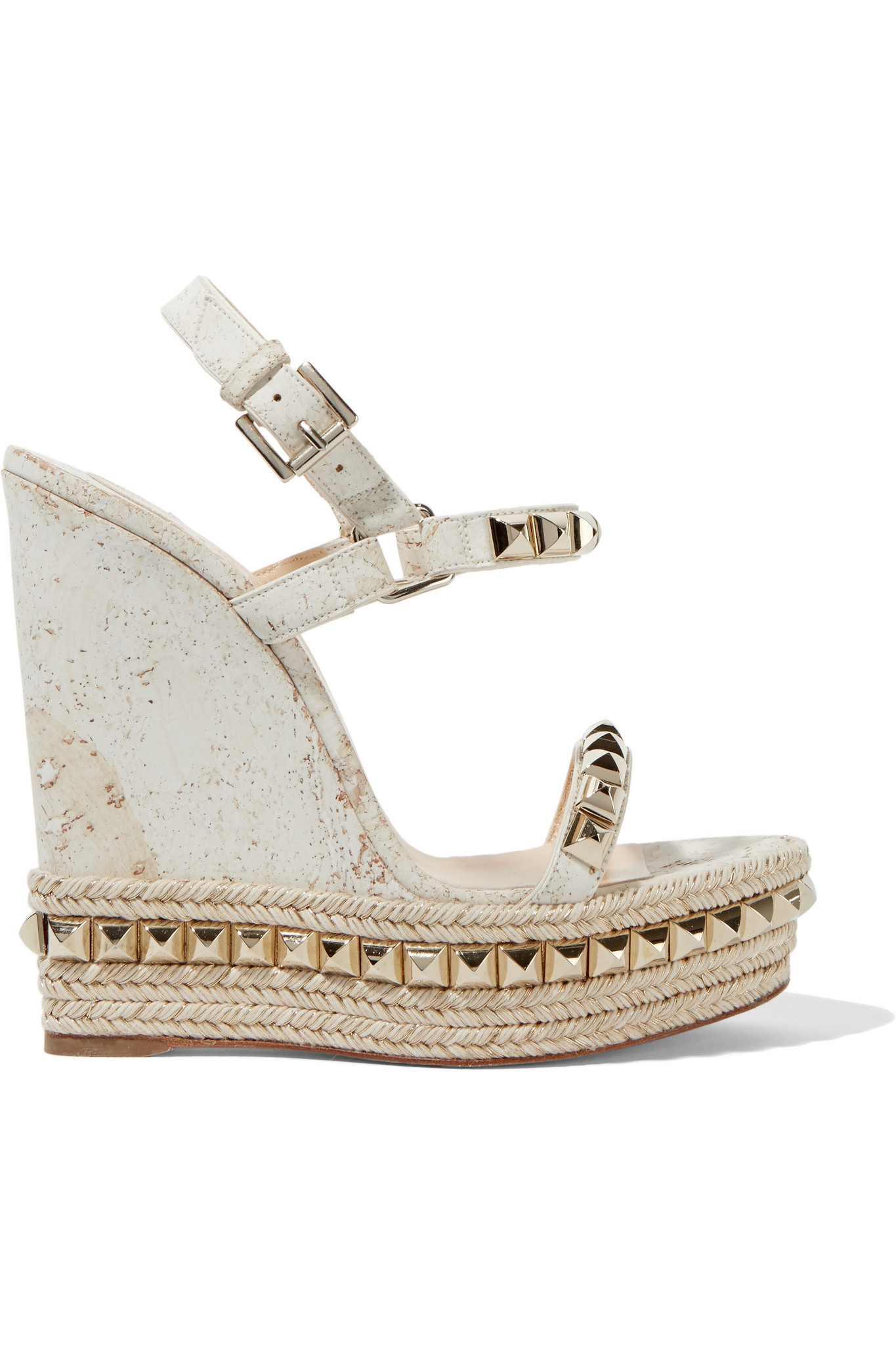 white christian louboutin wedges