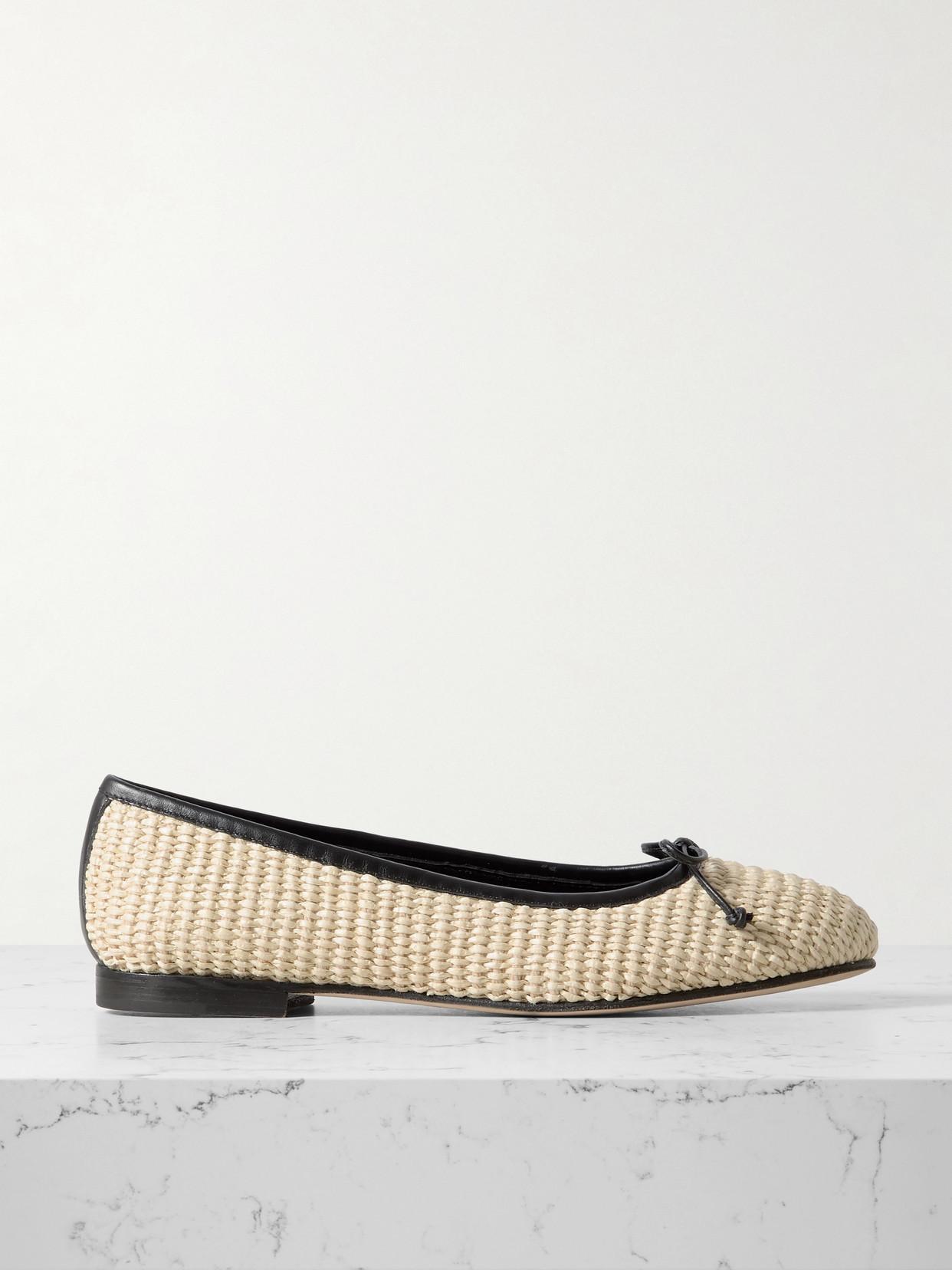 Manolo Blahnik Veralli Leather-Trimmed Raffia Ballet Flats in