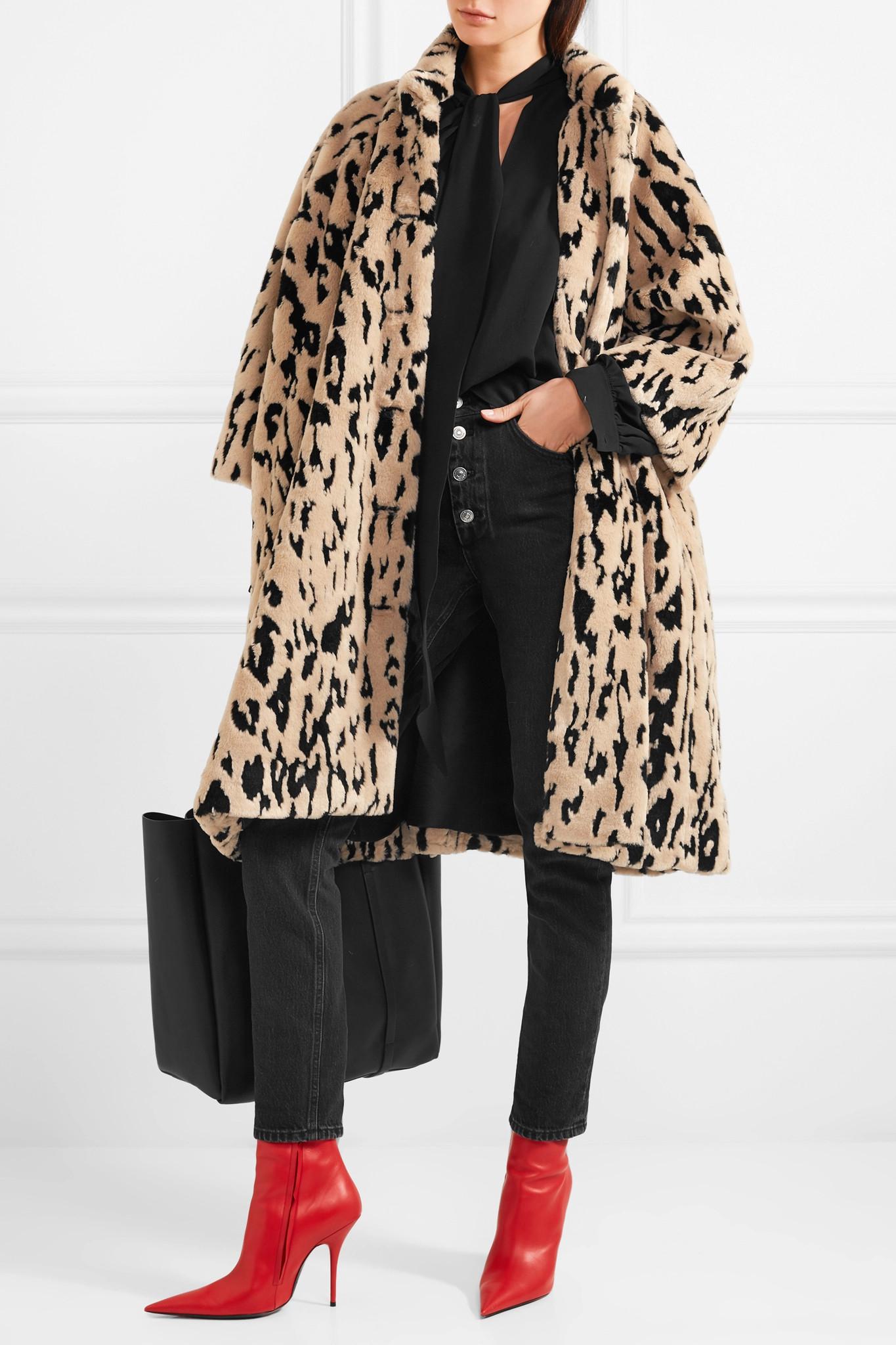 Balenciaga Oversized Animal-print Faux Fur Coat in Natural - Lyst