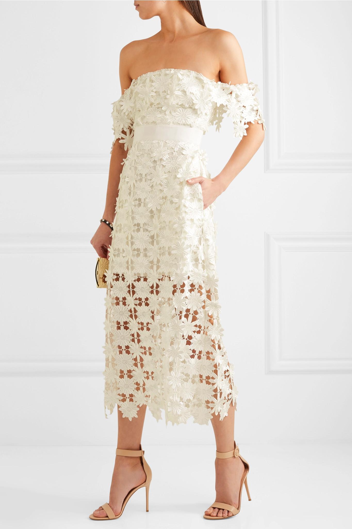 Self-Portrait Off-the-shoulder Guipure Lace Midi Dress in White | Lyst