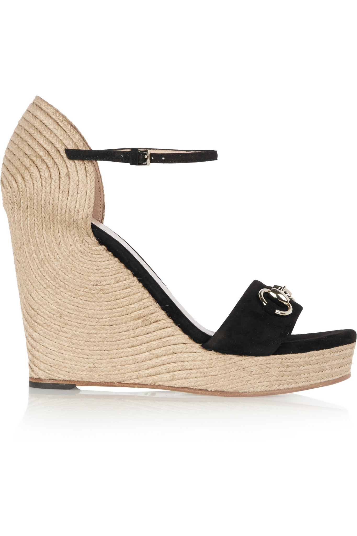 Gucci Horsebitdetailed Suede Espadrille Wedge Sandals in Black Lyst