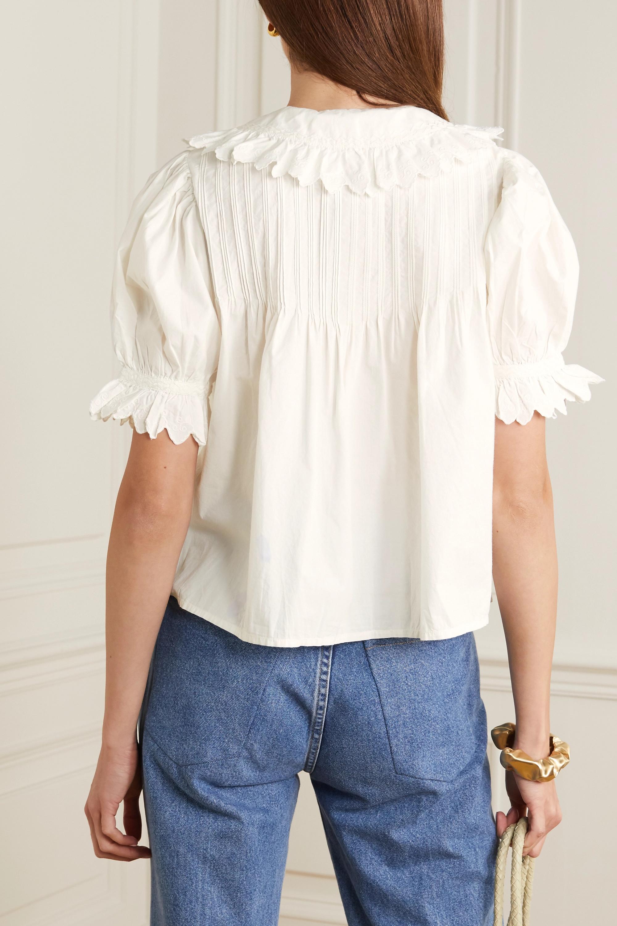 Doen Rune Scalloped Embroidered Cotton-poplin Blouse in White | Lyst UK