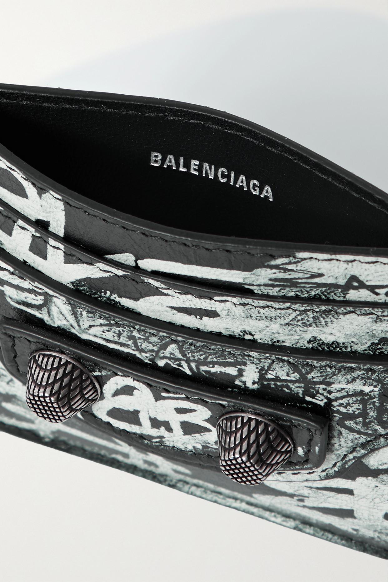 Balenciaga Le Cagole Graffiti Studded Leather Cardholder in Black | Lyst