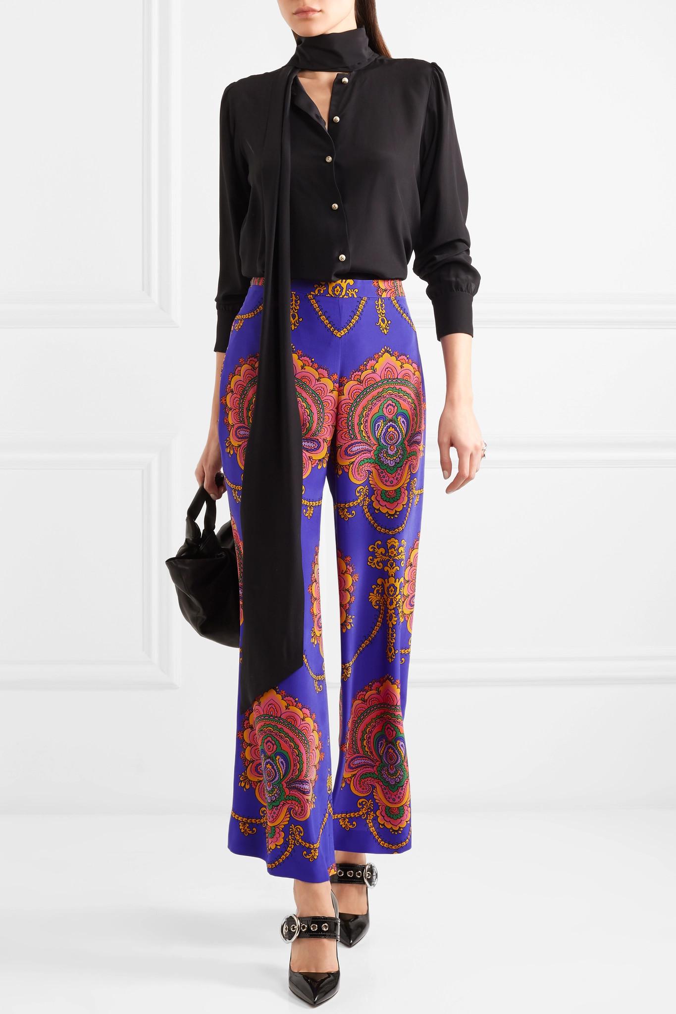 Gucci Printed Silk Crepe De Chine Wide-leg Pants in Purple - Lyst