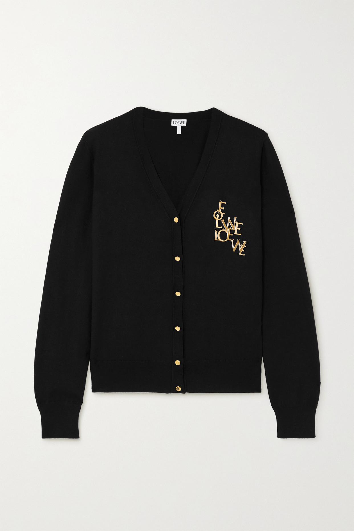 Loewe Embellished Wool-blend Cardigan in Black | Lyst