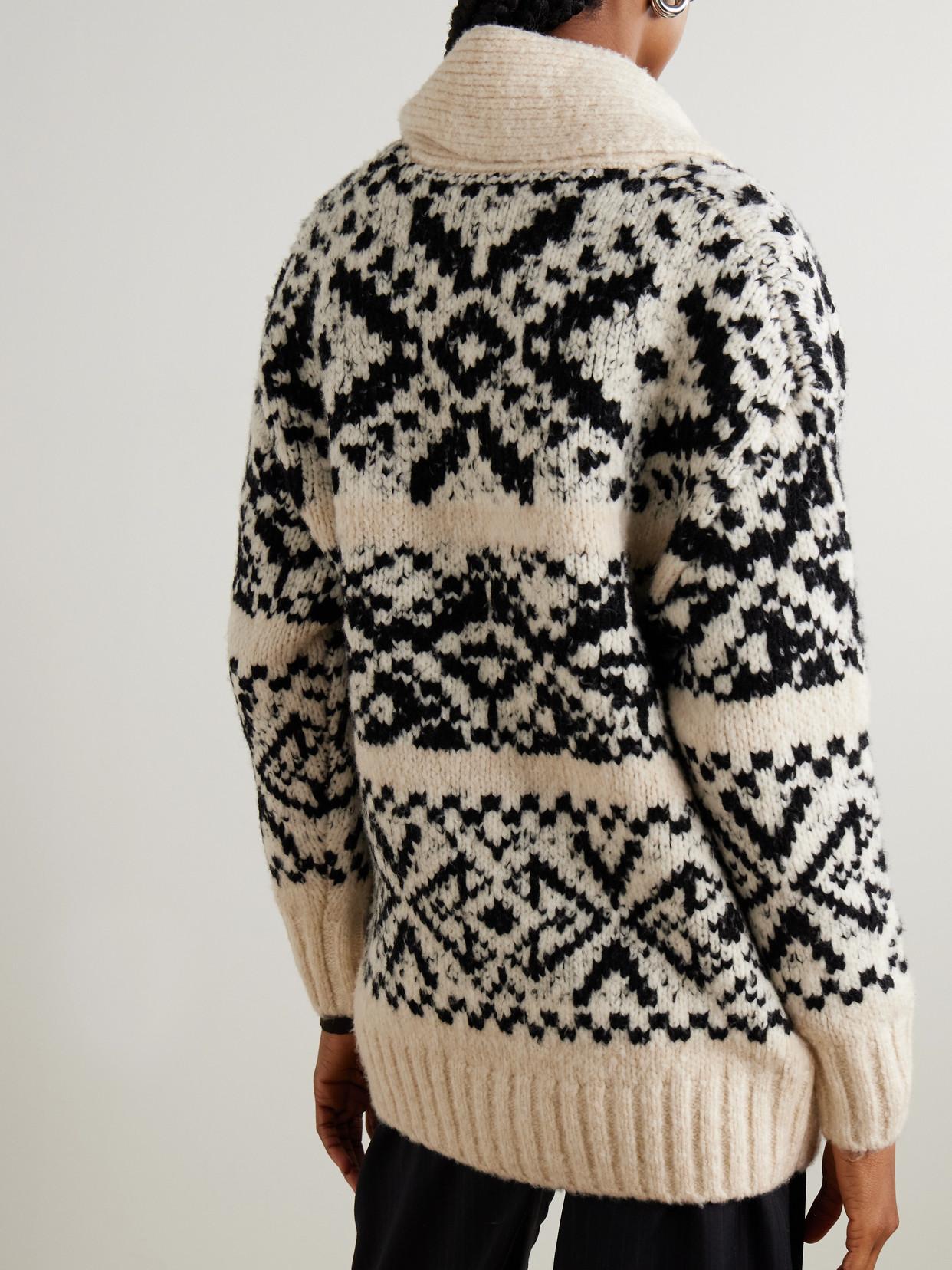 James Perse Intarsia-Knit Wool-Blend Cardigan in Black | Lyst