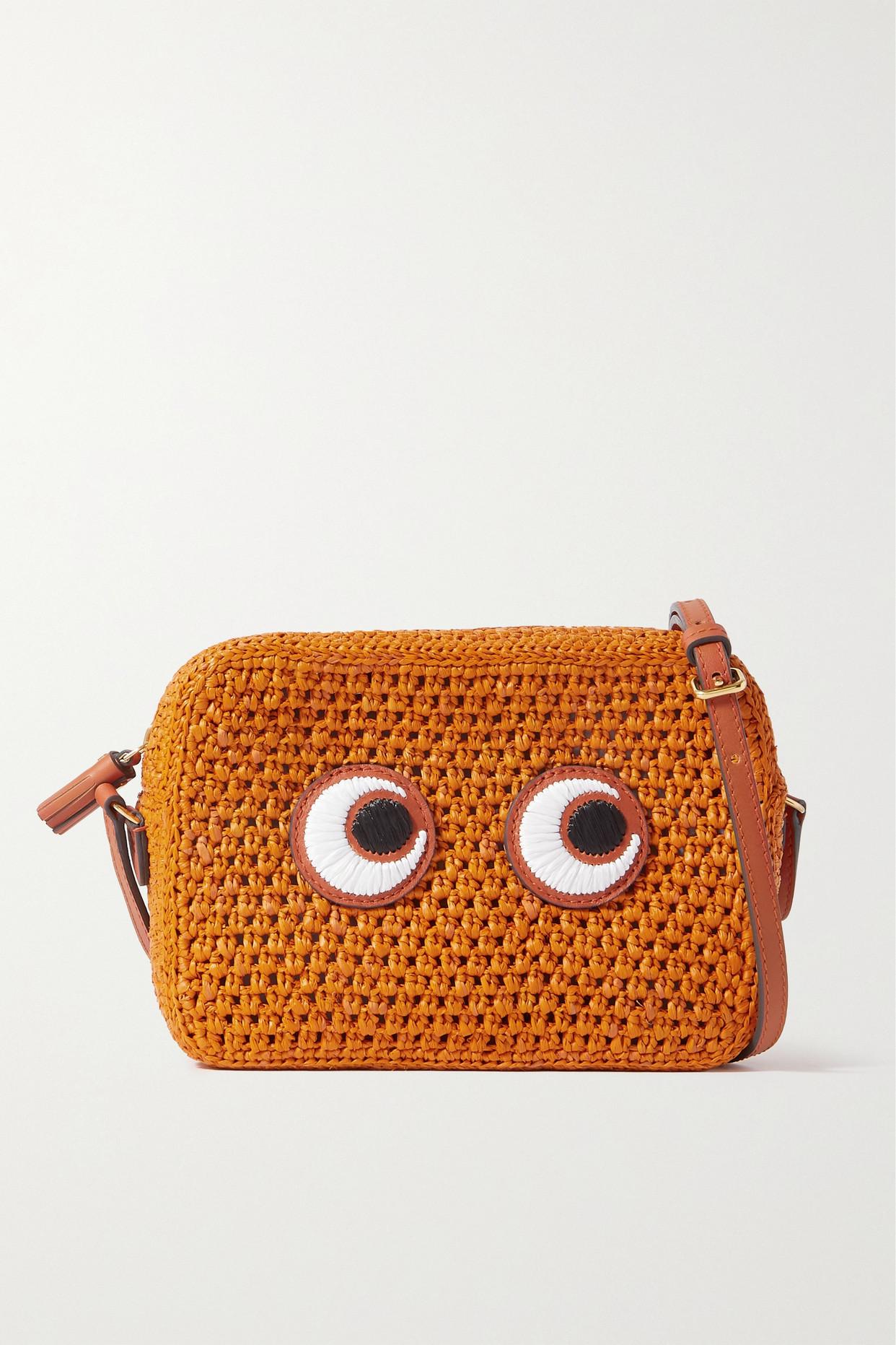 Anya Hindmarch Eyes Leathertrimmed Raffia Shoulder Bag in Brown Lyst