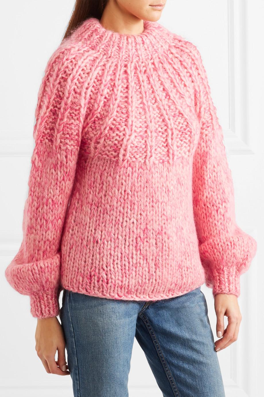 Ganni Julliard Tie-back Marled Wool And Mohair-blend Sweater Pink | Lyst  Canada