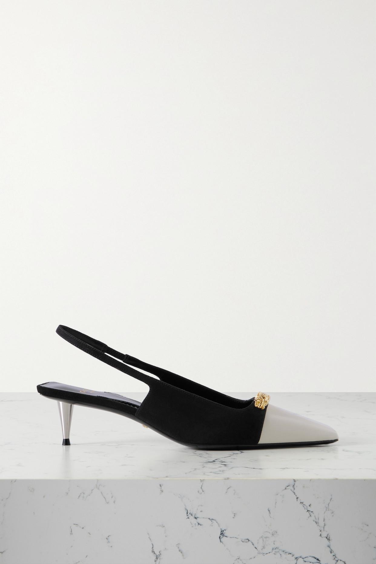 Gucci Louisa Embellished Leather-trimmed Suede Slingback Pumps in Black |  Lyst