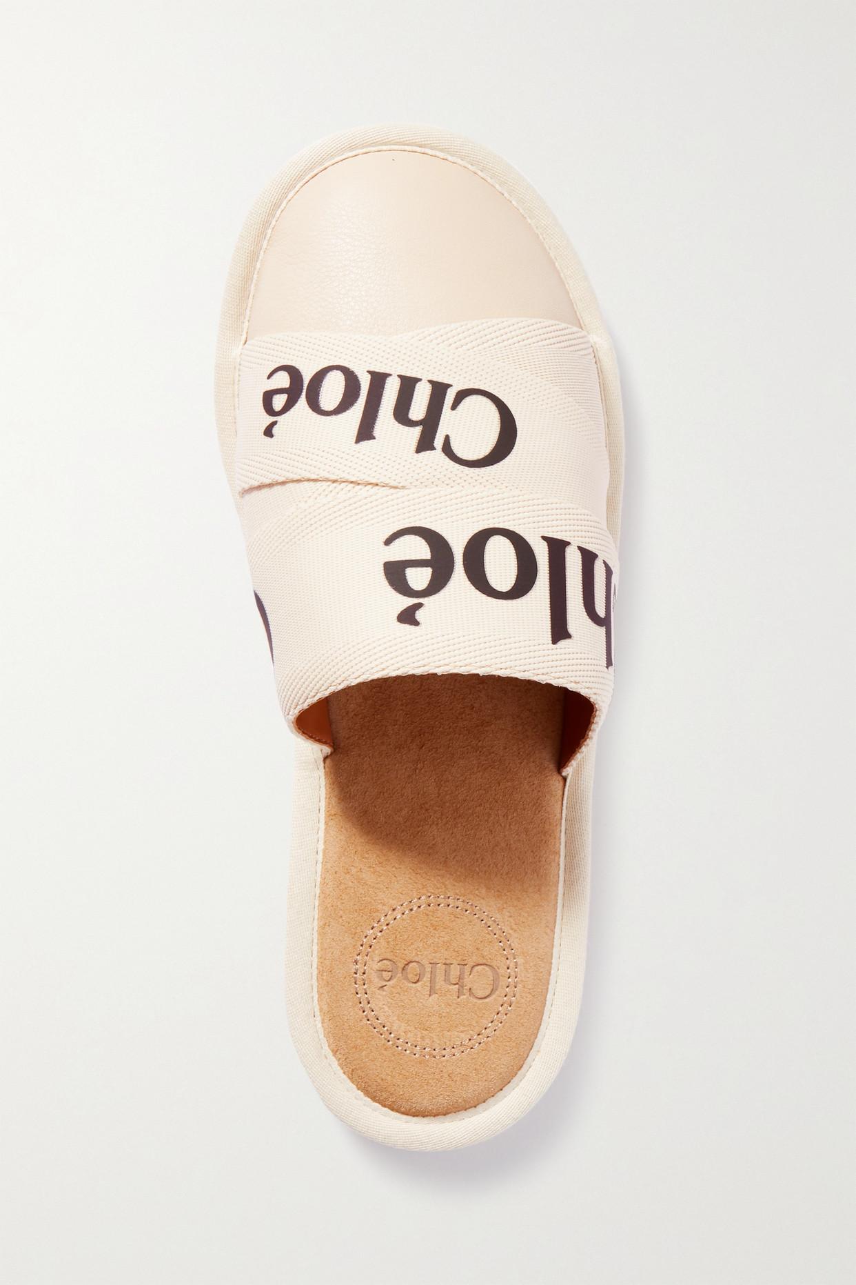 Chloé Woody Logo-print Canvas And Leather Slippers in White | Lyst