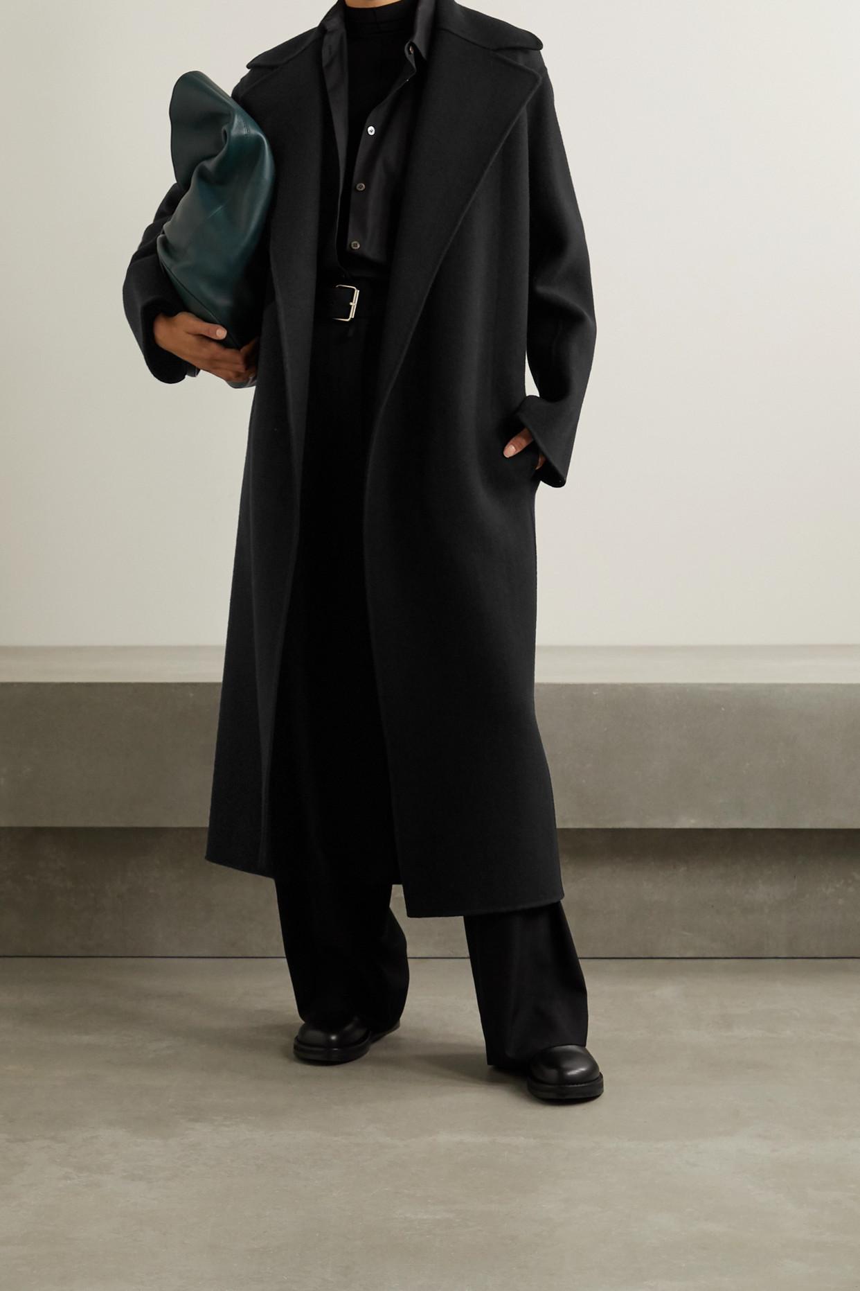 The Row Malika Belted Wool-blend Felt Coat in Black | Lyst