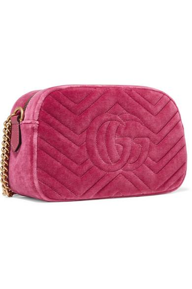 Gucci Gg Marmont Camera Mini Leather-trimmed Quilted Velvet Shoulder Bag in Pink - Lyst
