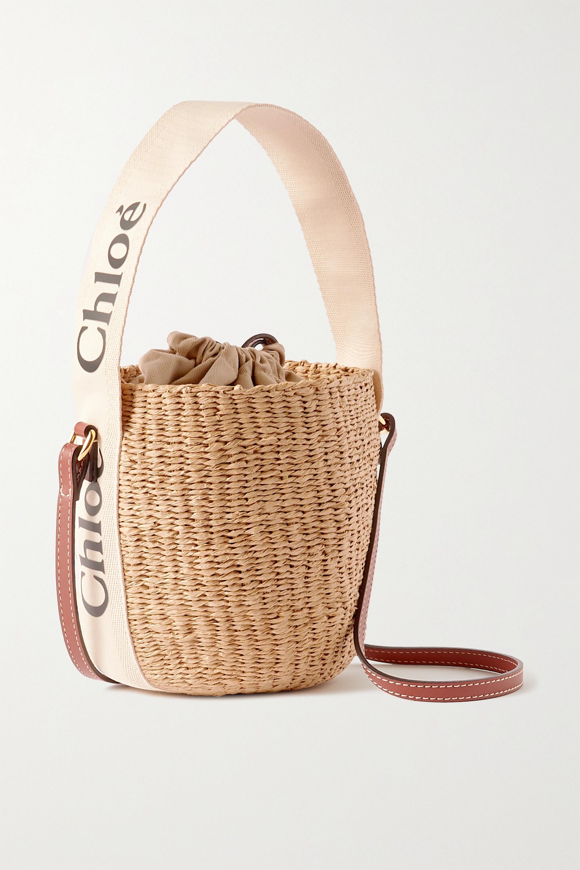 Chloé Woody Small Leather-trimmed Raffia Basket Bag in White | Lyst  Australia